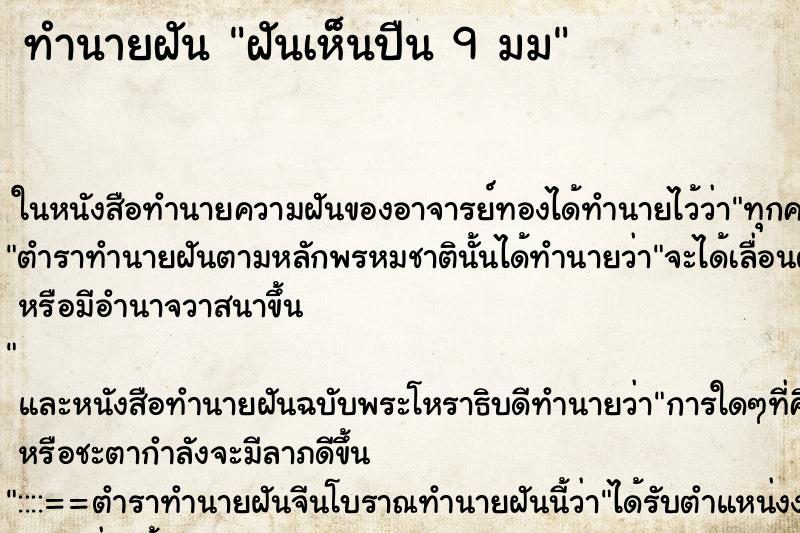 ทำนายฝันทำนายฝันฝันเห็นปืน9มม